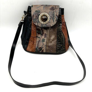 Vintage 80s Honey Bee Korea Faux Patchwork Leather Bucket Shoulder Purse 10x9"